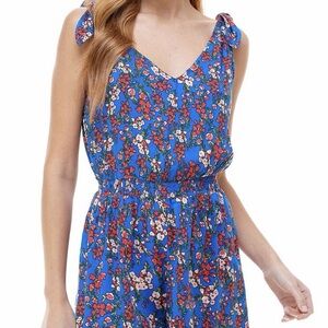 BeBop Blue Floral Tie-Strap Jumpsuit
